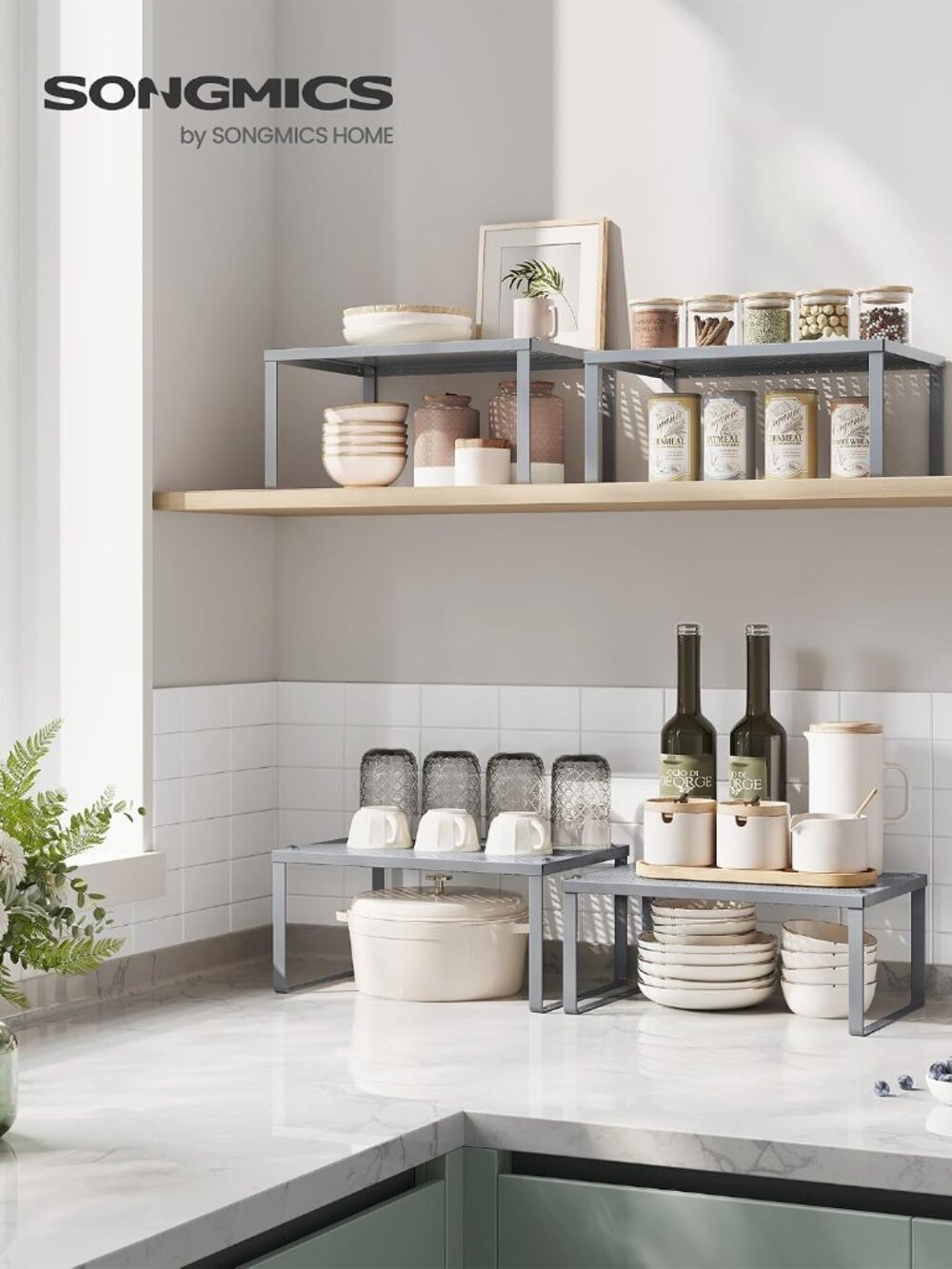 Set of 2 Metal Spice Racks, Stackable Expandable Shelf Risers - Picture 3 of 7